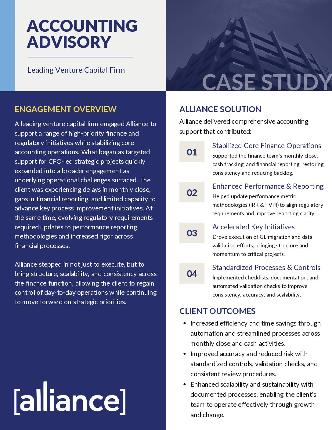 Alliance – Case Study – Accounting Advisory – Leading Venture Capital Firm Accounting Advisory Case Study Thumbnail