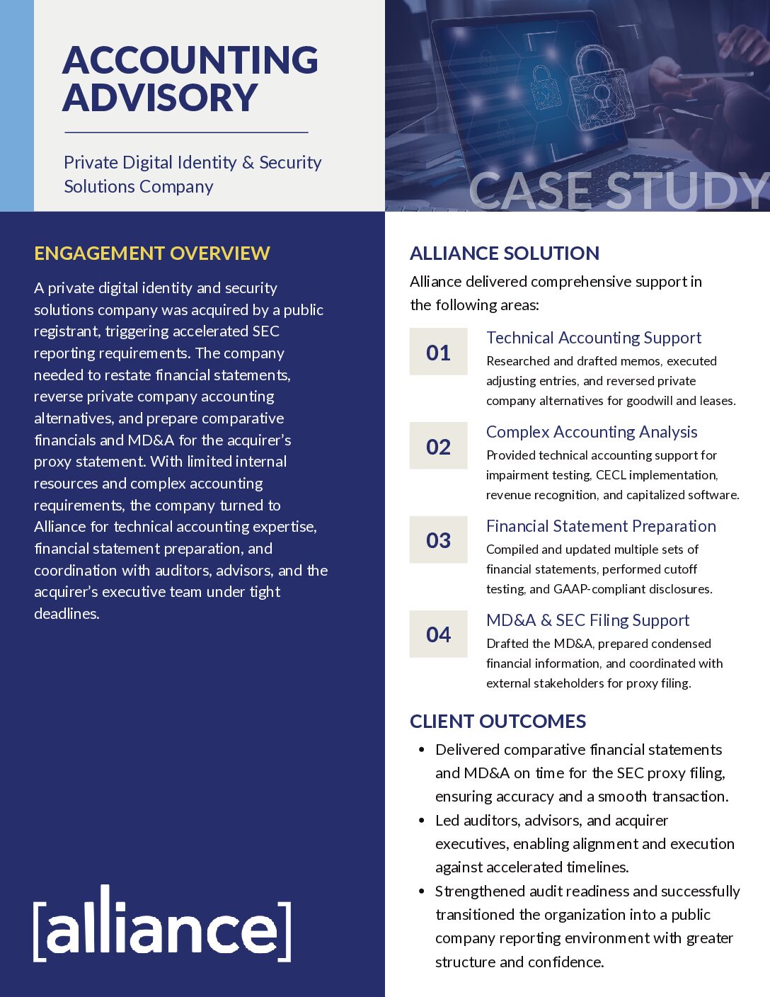 Alliance – Case Study – Accounting Advisory – Private Digital Identity & Security Solutions Company Accounting Advisory Case Study Thumbnail