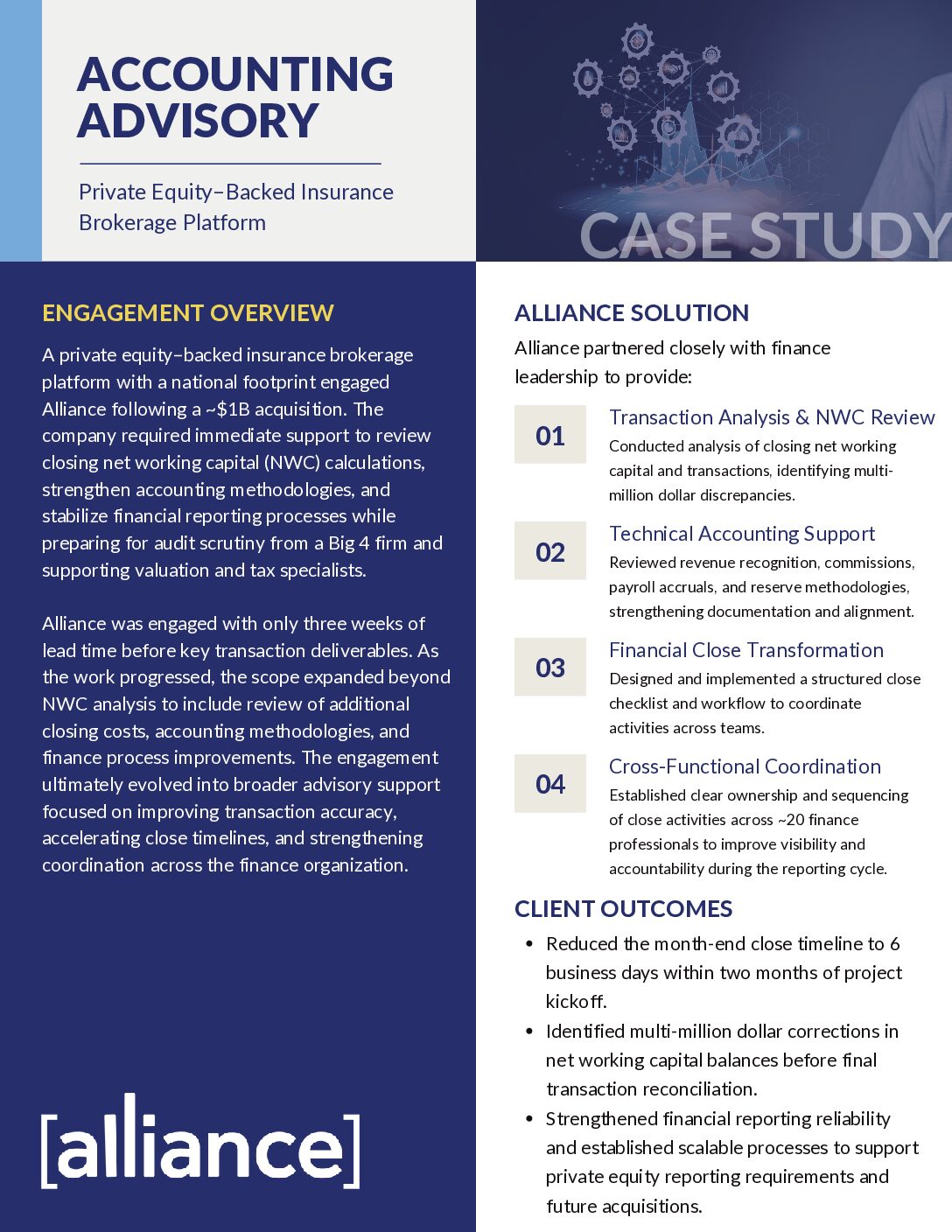 Alliance – Case Study – Accounting Advisory – Private Equity–backed Insurance Brokerage Platform Accounting Advisory Case Study Thumbnail