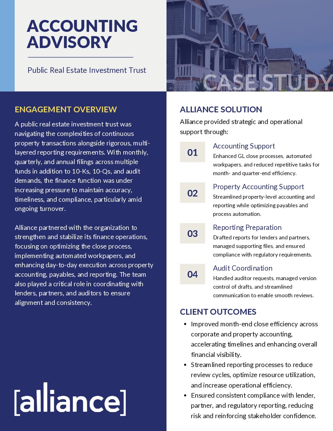 Alliance – Case Study – Accounting Advisory – Public Real Estate Investment Trust Accounting Advisory Case Study Thumbnail