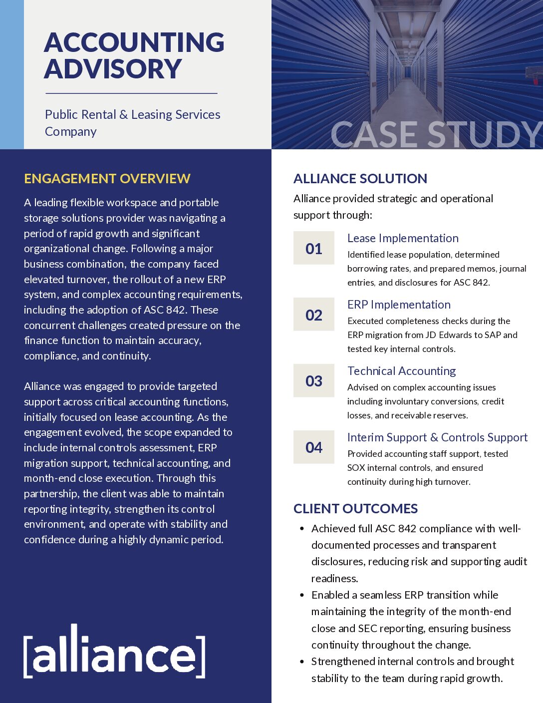 Alliance – Case Study – Accounting Advisory – Public Rental & Leasing Services Company Accounting Advisory Case Study Thumbnail