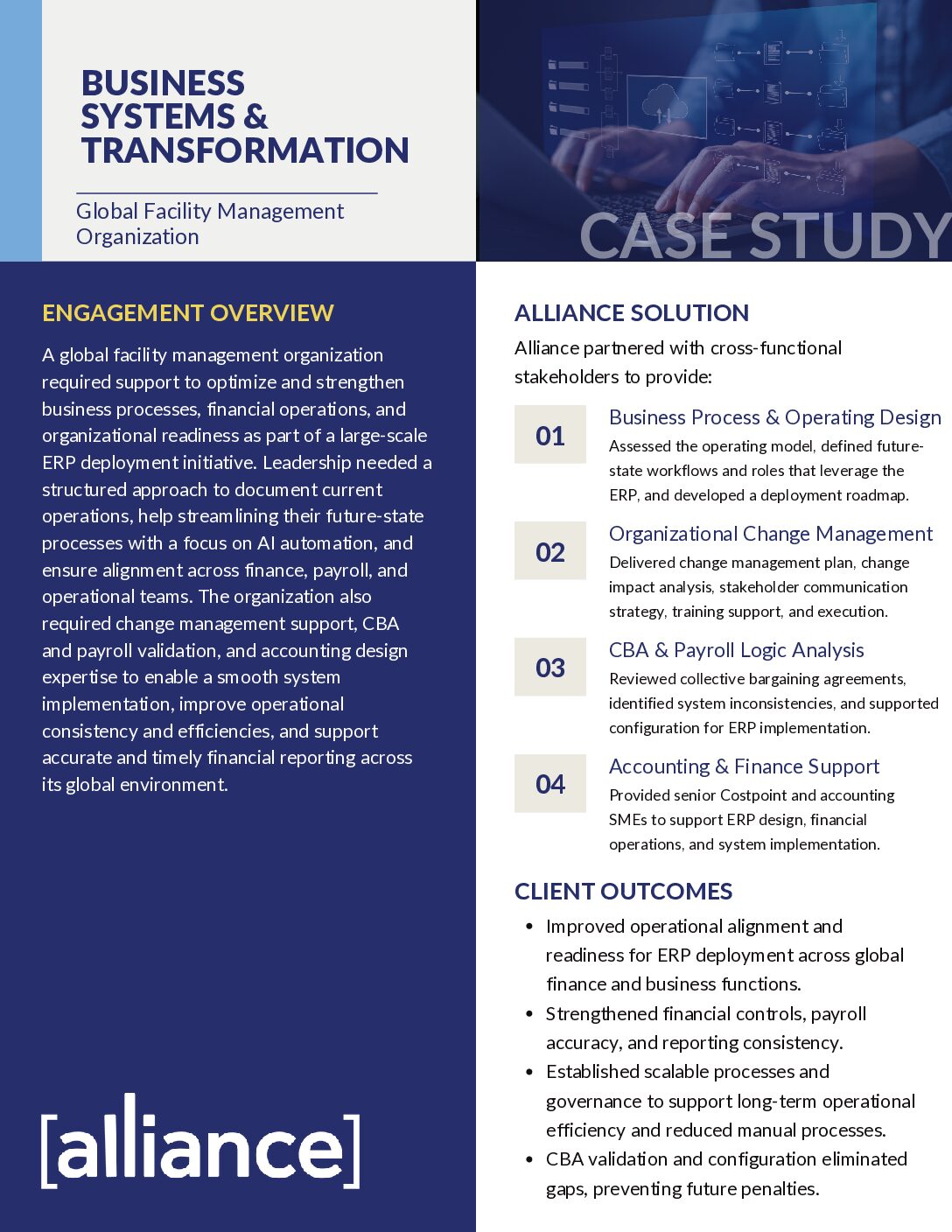 Alliance – Case Study – Business Systems & Transformation – Global Facility Management Organization Business Systems + Transformation Case Study Thumbnail