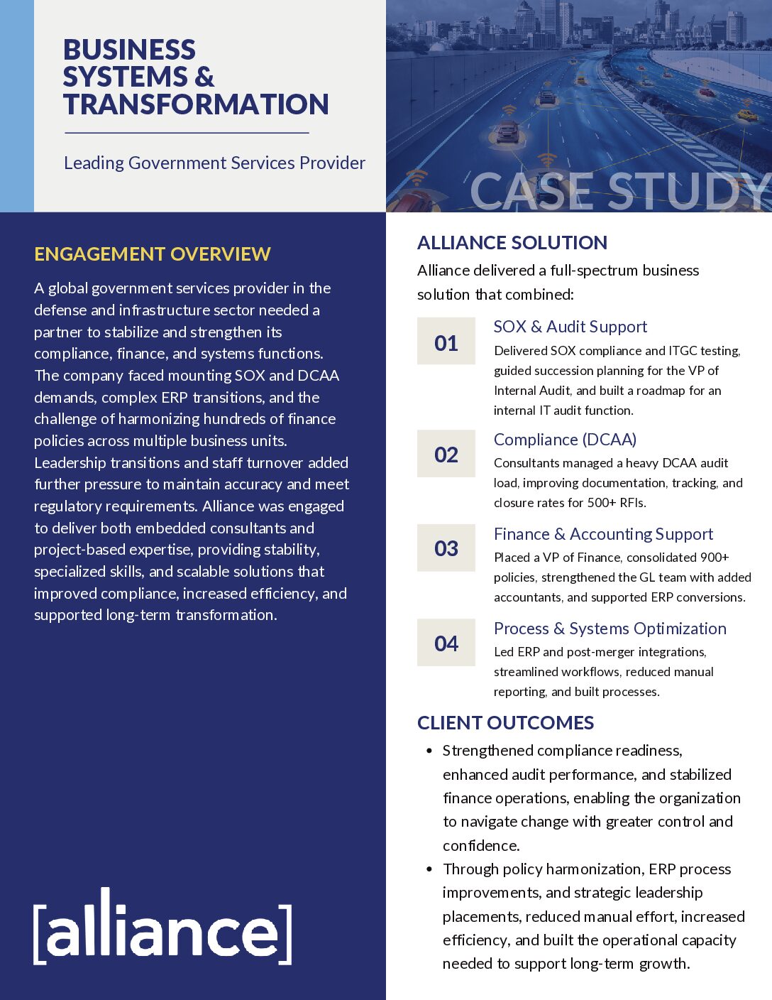 Alliance – Case Study – Business Systems & Transformation – Leading Government Services Provider Business Systems + Transformation Case Study Thumbnail