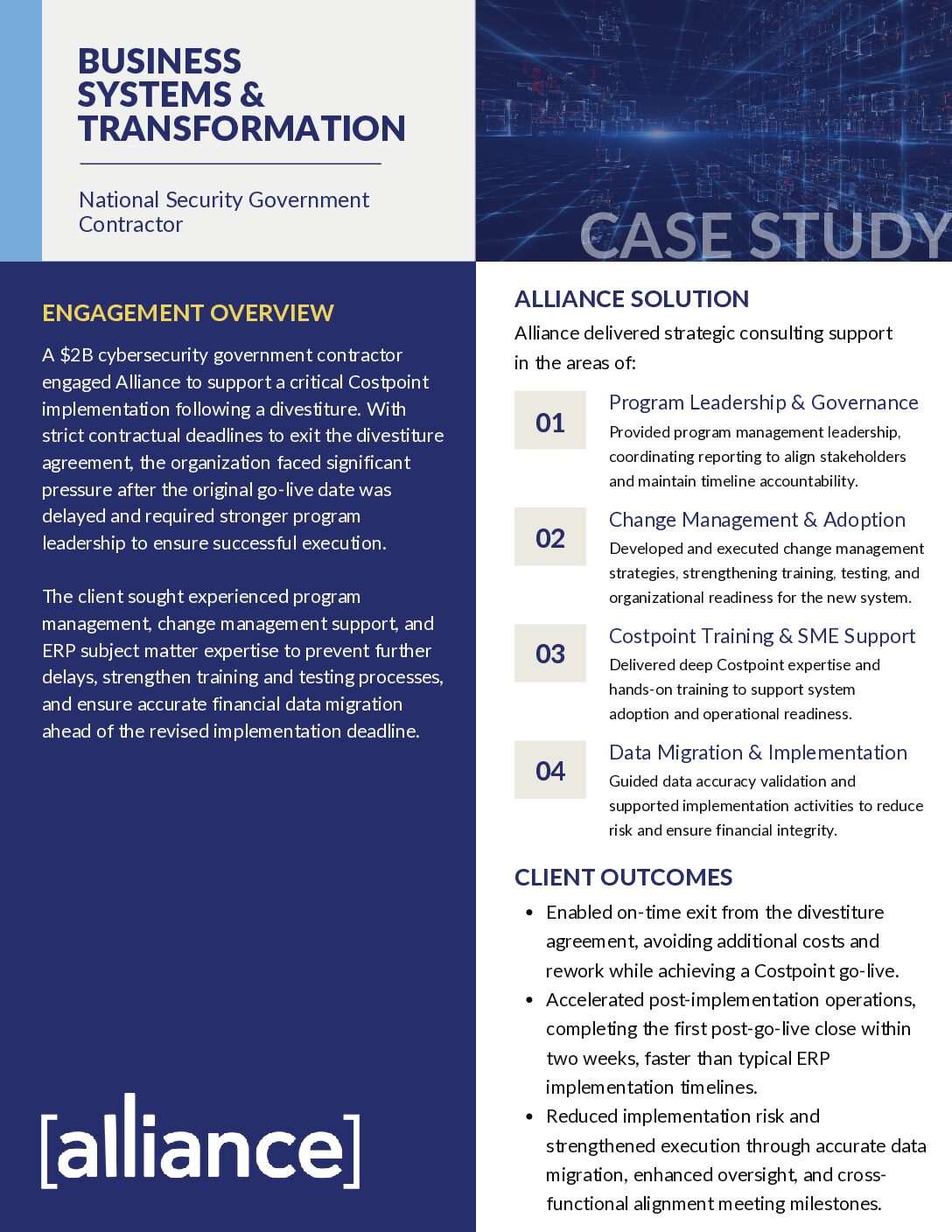 Alliance – Case Study – Business Systems & Transformation – National Security Government Contractor Business Systems + Transformation Case Study Thumbnail