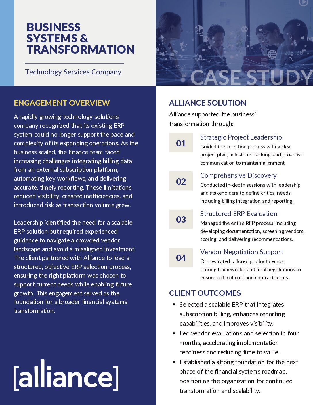 Alliance – Case Study – Business Systems & Transformation – Technology Solutions Company Business Systems + Transformation Case Study Thumbnail