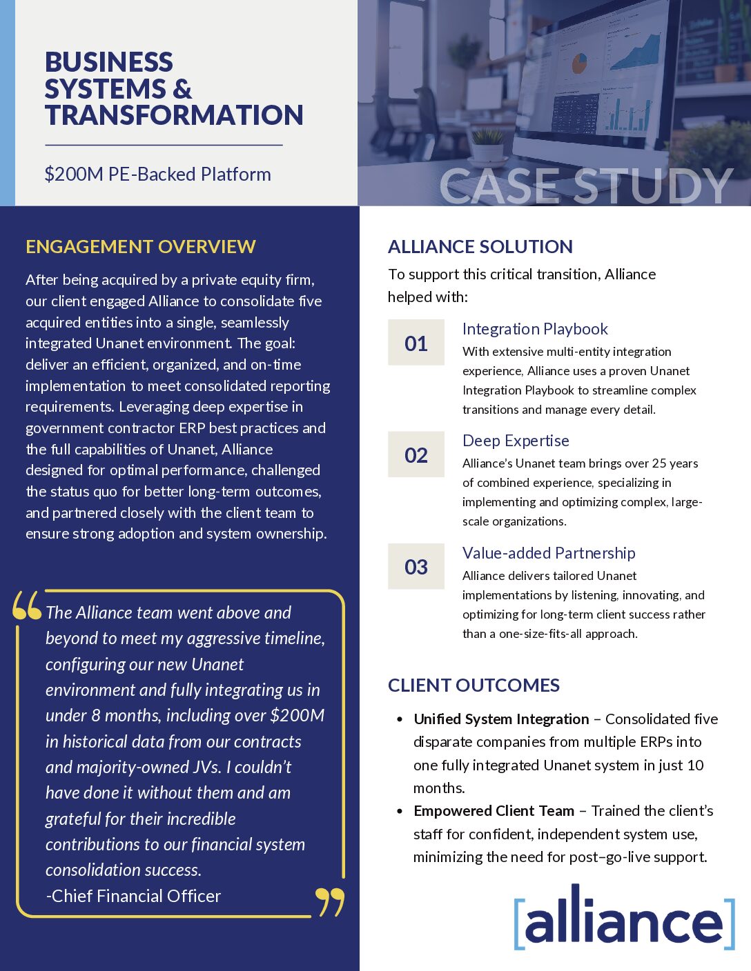 Alliance – Case Study – Business systems and transformation – Unanet – $200M PE-Backed Platform Business Systems + Transformation Case Study Thumbnail