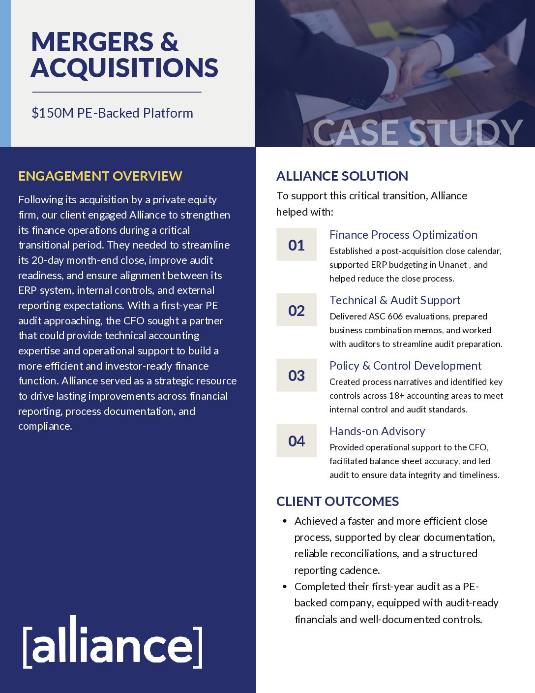 Alliance – Case Study – Mergers & Acquisitions – $150M PE-Backed Platform Mergers + Acquisitions Case Study Thumbnail