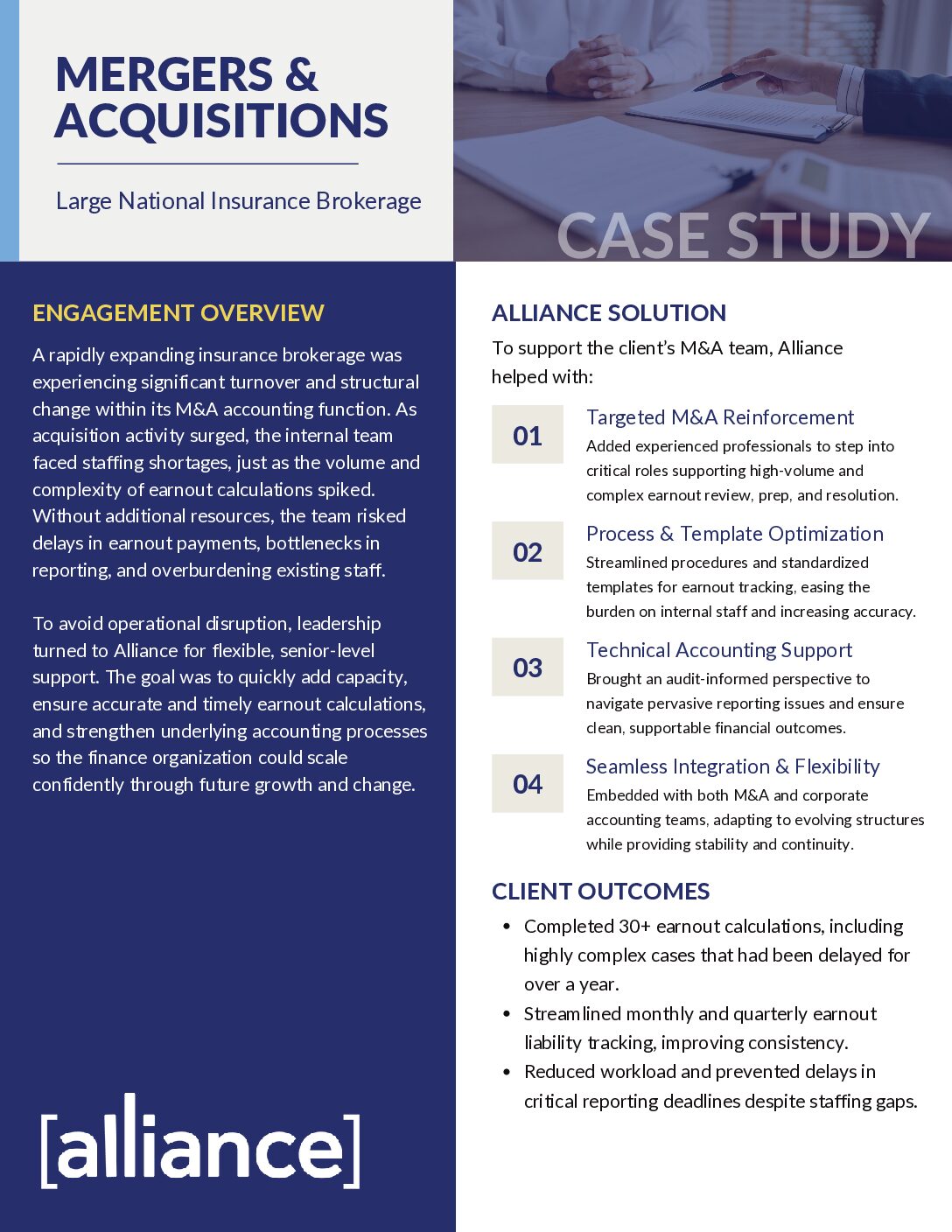 Alliance – Case Study – Mergers & Acquisitions – Large Private Insurance Brokerage Mergers + Acquisitions Case Study Thumbnail