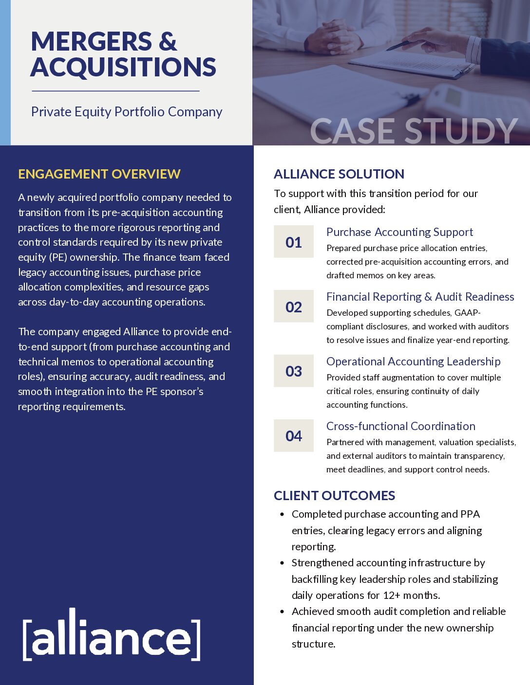 Alliance – Case Study – Mergers & Acquisitions – PE Portfolio Company Mergers + Acquisitions Case Study Thumbnail