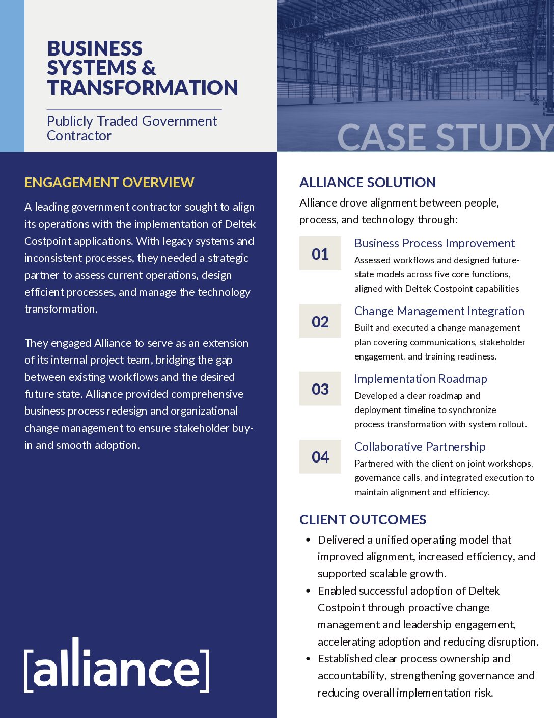 Alliance – Case Study – – Publicly Traded Government Contractor Business Systems + Transformation Case Study Thumbnail