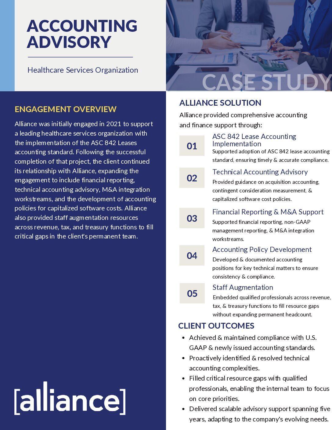 Alliance – Case Study – Accounting Advisory – Healthcare Services Organization (1) Accounting Advisory Case Study Thumbnail